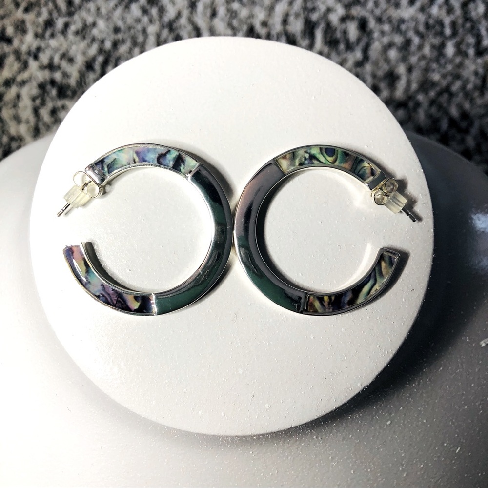 🛍 Silver Plated Abalone Hoop Earrings